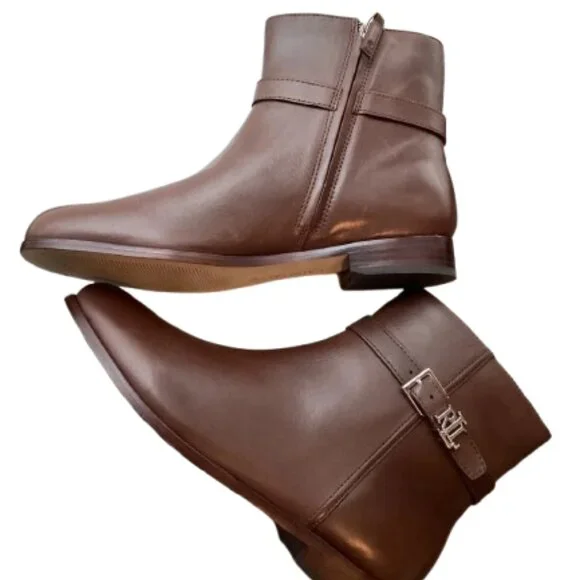 Lauren Ralph Lauren Women's Brooke Leather Heel Booties 10B - D05 - Picture 3 of 4